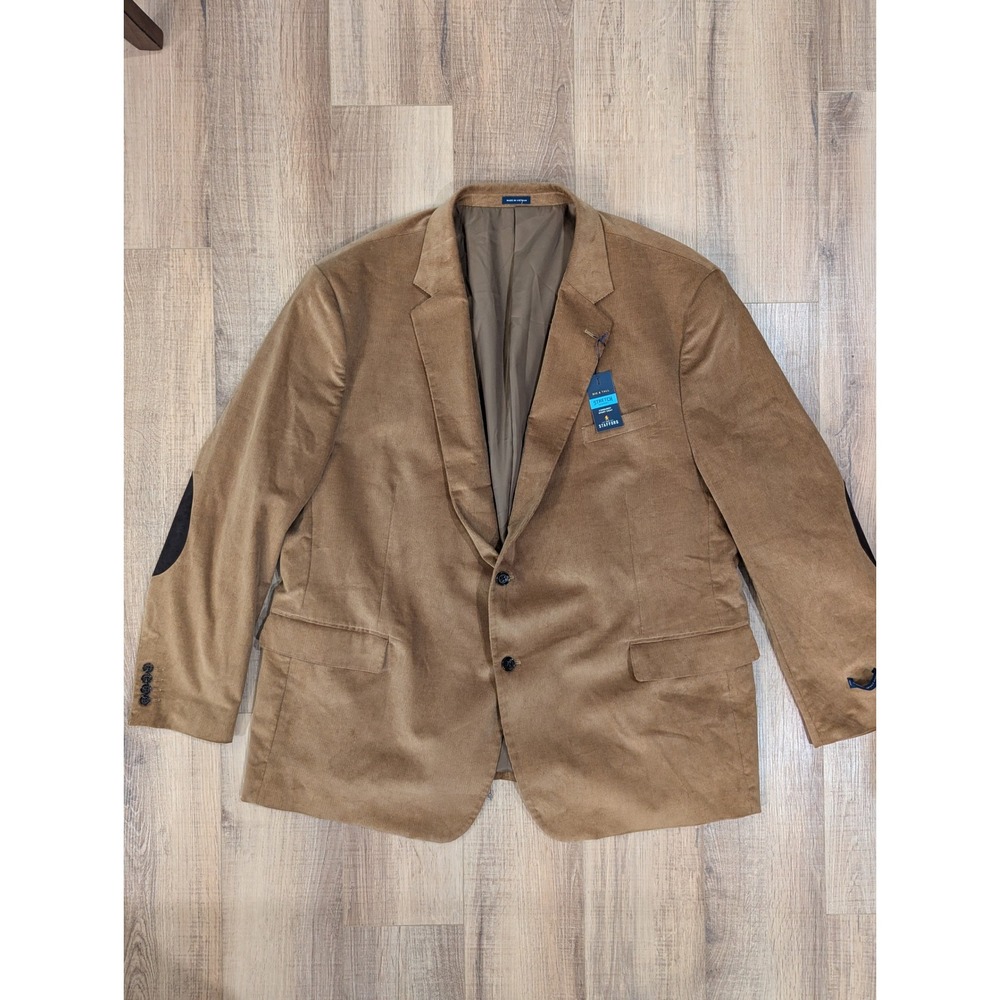 Stafford Corduroy Sport Coat Mens 58L Big Tall Wheat Stretch Elbow Patch NWT